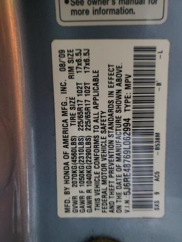 5J6RE48769L062994 - 2009 HONDA CR-V EXL BLUE photo 13
