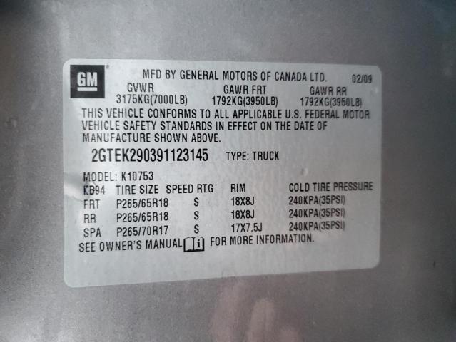 2GTEK290391123145 - 2009 GMC SIERRA K1500 SLE GRAY photo 12