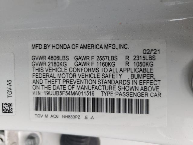 19UUB5F54MA011516 - 2021 ACURA TLX TECH A WHITE photo 13