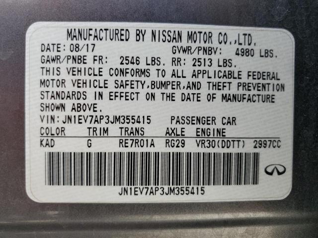 JN1EV7AP3JM355415 - 2018 INFINITI Q50 LUXE ნაცრისფერი ფოტო 13