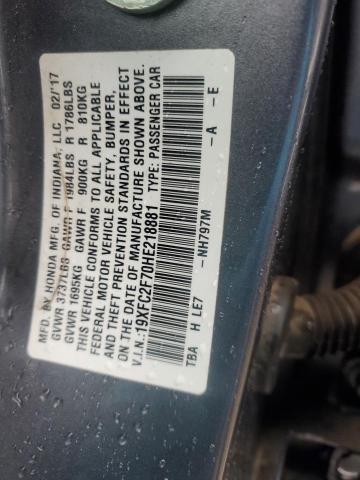 19XFC2F70HE218881 - 2017 HONDA CIVIC EX GRAY photo 13