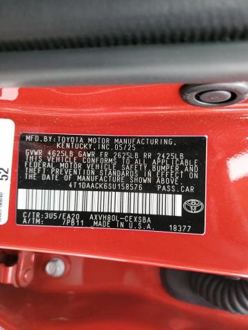 4T1DAACK6SU158576 - 2025 TOYOTA CAMRY XSE RED photo 13