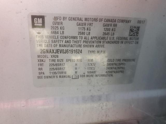 2GNAXJEV0J6191624 - 2018 CHEVROLET EQUINOX LT Күміс фото 13