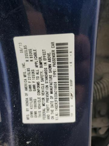 1HGCR2F80DA218808 - 2013 HONDA ACCORD EXL BLUE photo 12