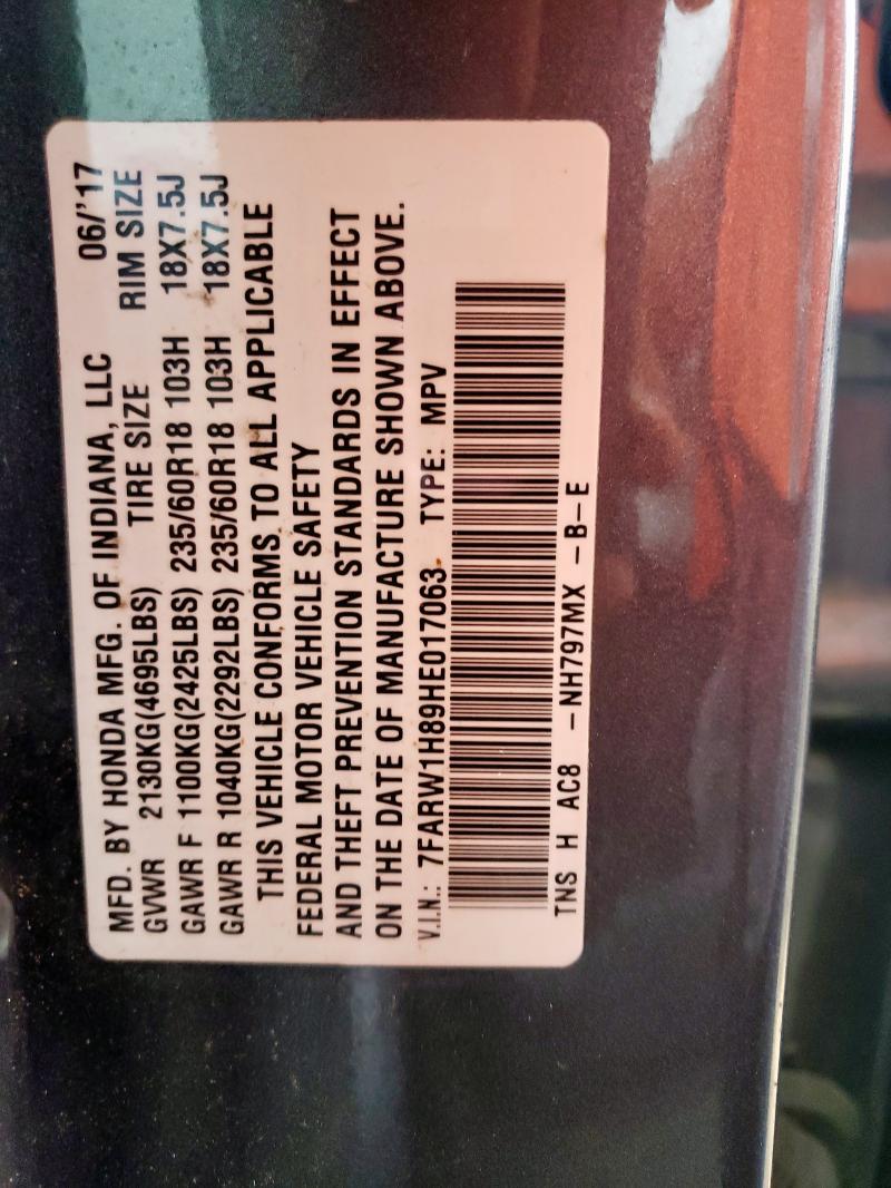 7FARW1H89HE017063 - 2017 HONDA CR-V EXL ნაცრისფერი ფოტო 13