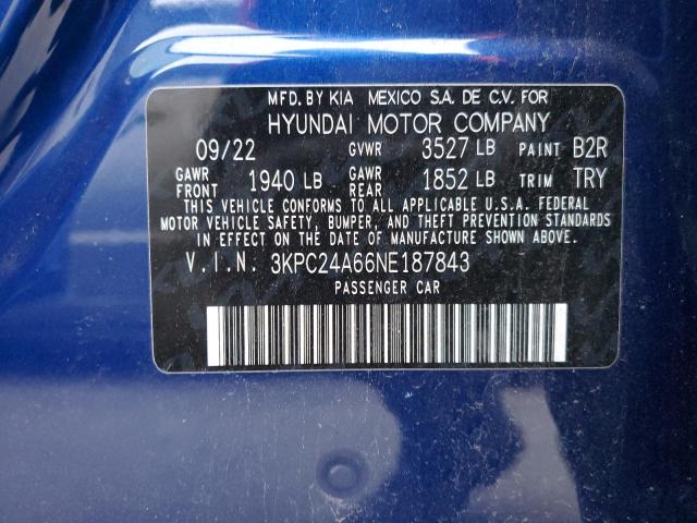 3KPC24A66NE187843 - 2022 HYUNDAI ACCENT SE BLUE photo 13