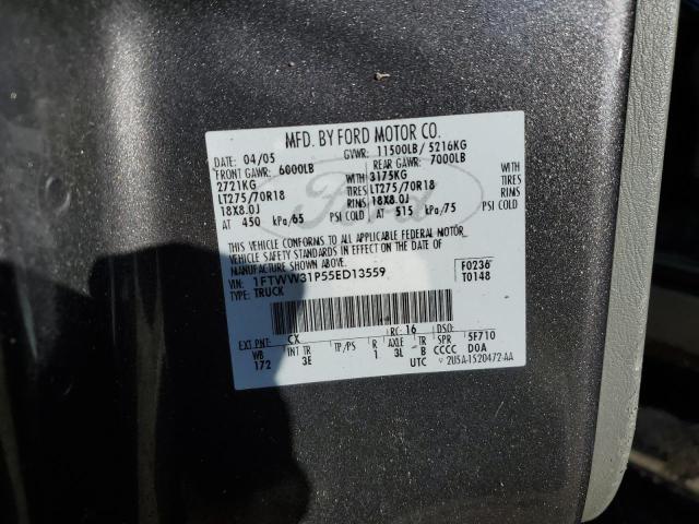 1FTWW31P55ED13559 - 2005 FORD F350 SRW SUPER DUTY GRAY photo 12