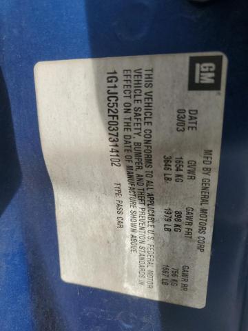 1G1JC52F037314102 - 2003 CHEVROLET CAVALIER BLUE photo 12