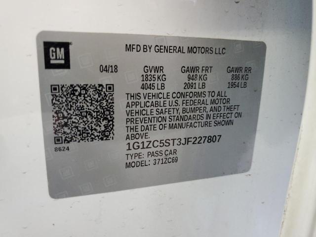 1G1ZC5ST3JF227807 - 2018 CHEVROLET MALIBU LS Blanc photo 12