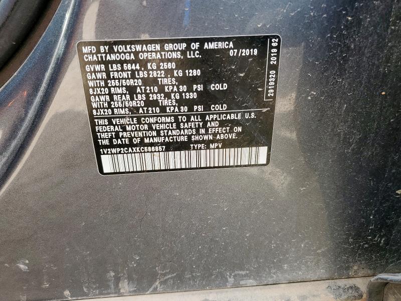 1V2WP2CAXKC586857 - 2019 VOLKSWAGEN ATLAS SE Szary zdjęcie 14