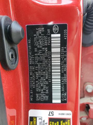 4T1T11BK8MU043722 - 2021 TOYOTA CAMRY SE 红色 照片 13