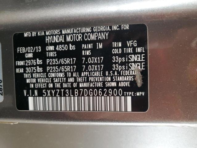 5XYZT3LB7DG062900 - 2013 HYUNDAI SANTA FE S GRAY photo 13