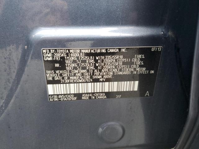 2T3DFREV5DW067624 - 2013 TOYOTA RAV4 LIMITED BLUE photo 14