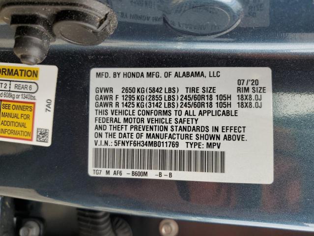 5FNYF6H34MB011769 - 2021 HONDA PILOT EX 青色 照片 14