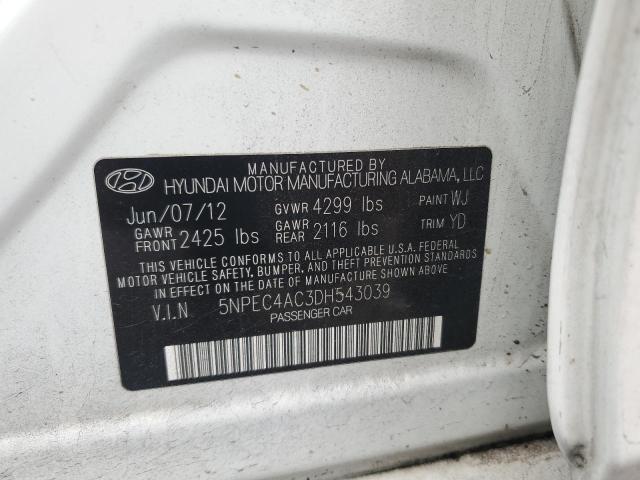 5NPEC4AC3DH543039 - 2013 HYUNDAI SONATA SE თეთრი ფოტო 12