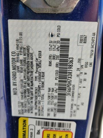 3FA6P0H7XDR198363 - 2013 FORD FUSION SE BLUE photo 12