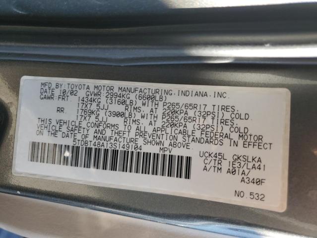 5TDBT48A13S149104 - 2003 TOYOTA SEQUOIA LIMITED CHARCOAL photo 13