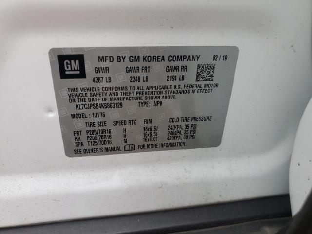 KL7CJPSB4KB863129 - 2019 CHEVROLET TRAX 1LT WHITE photo 14