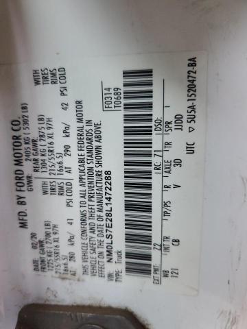 NM0LS7E28L1472288 - 2020 FORD TRANSIT CO XL WHITE photo 12