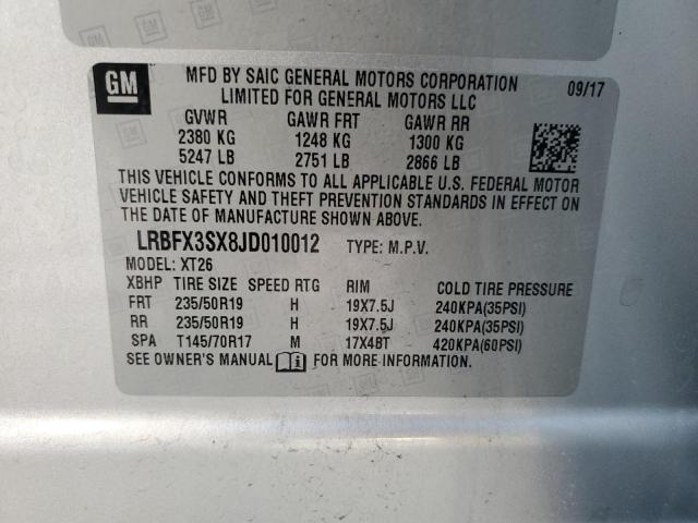 LRBFX3SX8JD010012 - 2018 BUICK ENVISION PREMIUM SILVER photo 12