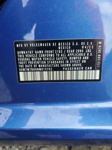 3VW7M7BU0NM013702 - 2022 VOLKSWAGEN JETTA SE BLUE photo 12