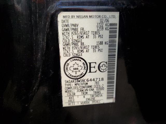 5N1AR18W56C644718 - 2006 NISSAN PATHFINDER LE 黑色 照片 13