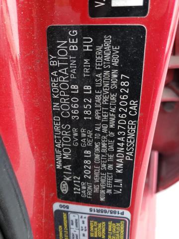 KNADN4A37D6206287 - 2013 KIA RIO EX RED photo 12