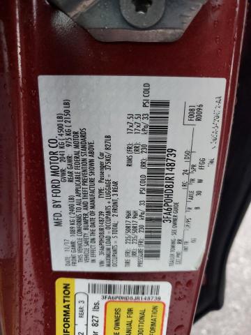 3FA6P0HD8JR148739 - 2018 FORD FUSION SE წითელი ფოტო 12