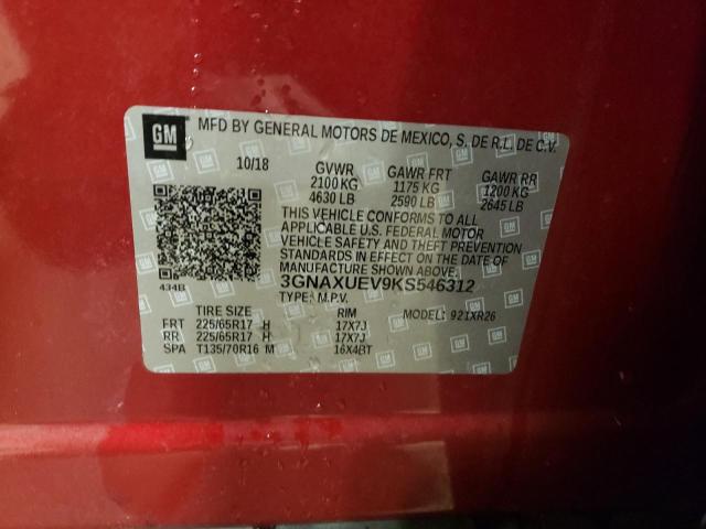 3GNAXUEV9KS546312 - 2019 CHEVROLET EQUINOX LT RED photo 12