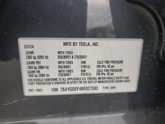7SAYGDEF4RF027593 - 2024 TESLA MODEL Y Сұр фото 13