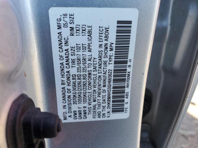 2HKRM4H53GH665622 - 2016 HONDA CR-V EX SILVER photo 12