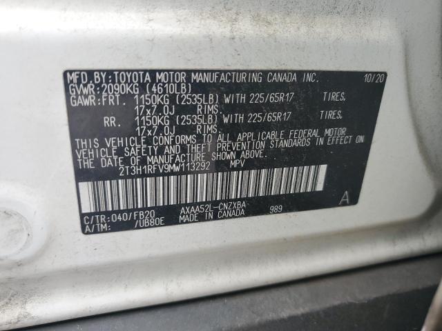 2T3H1RFV9MW113292 - 2021 TOYOTA RAV4 LE თეთრი ფოტო 13