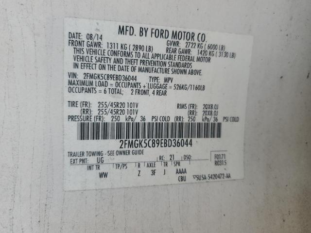 2FMGK5C89EBD36044 - 2014 FORD FLEX SEL WHITE photo 13