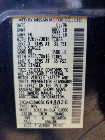 5N1AR18W66C648826 - 2006 NISSAN PATHFINDER LE 蓝色 照片 13