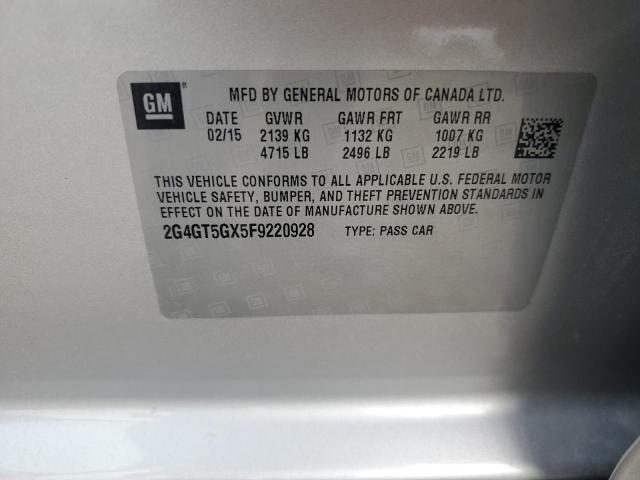 2G4GT5GX5F9220928 - 2015 BUICK REGAL GS 银色 照片 12