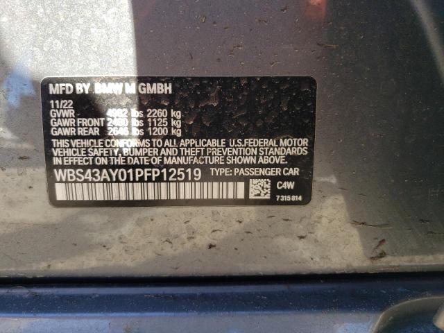 WBS43AY01PFP12519 - 2023 BMW M3 COMPETITION GRAY photo 12