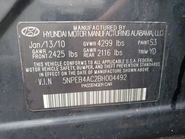 5NPEB4AC2BH004492 - 2011 HYUNDAI SONATA GLS BLACK photo 12