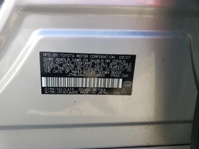 JTHBJ46G772114883 - 2007 LEXUS ES 350 SILVER photo 12