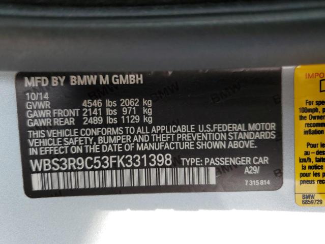 WBS3R9C53FK331398 - 2015 BMW M4 GRAY photo 12