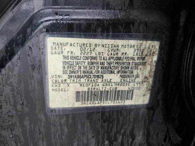 3N1AB6AP5CL701625 - 2012 NISSAN SENTRA 2.0 BLACK photo 12