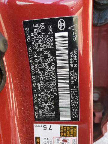 JTDKB20U587800152 - 2008 TOYOTA PRIUS RED photo 13