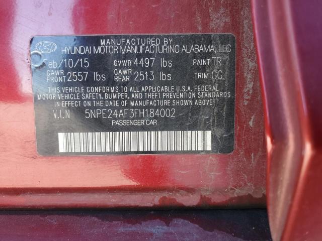 5NPE24AF3FH184002 - 2015 HYUNDAI SONATA SE RED photo 13