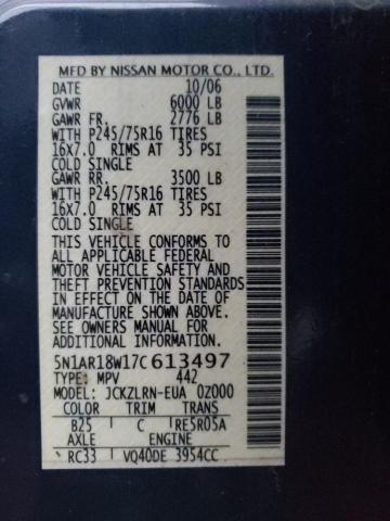 5N1AR18W17C613497 - 2007 NISSAN PATHFINDER LE BLUE photo 12