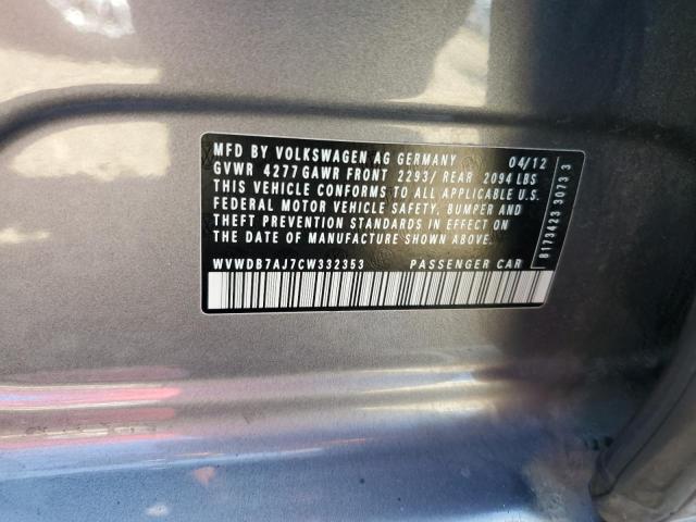 WVWDB7AJ7CW332353 - 2012 VOLKSWAGEN GOLF 石墨色 照片 12