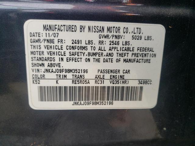 JNKAJ09F98M352196 - 2008 INFINITI EX35 BASE Կապույտ լուսանկար 13
