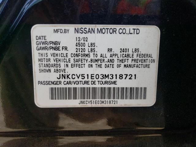 JNKCV51E03M318721 - 2003 INFINITI G35 BLACK photo 12