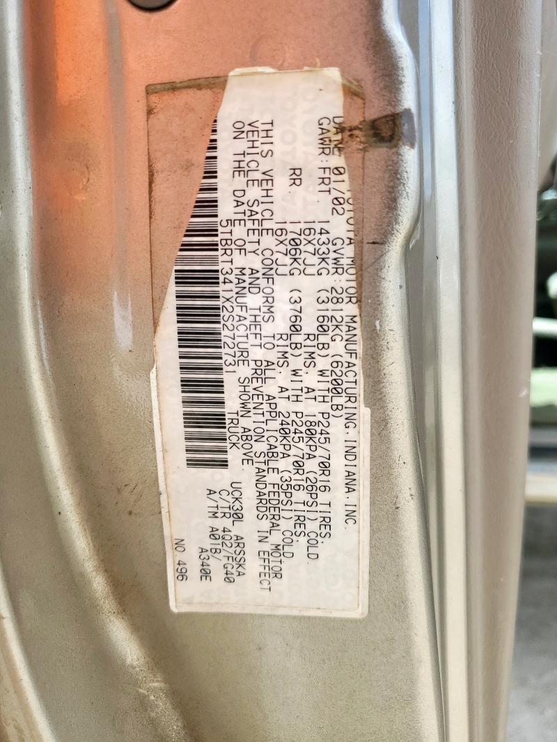 5TBRT341X2S272731 - 2002 TOYOTA TUNDRA ACCESS CAB Złoty zdjęcie 12