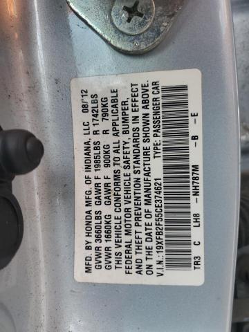 19XFB2F55CE374621 - 2012 HONDA CIVIC LX SILVER photo 12