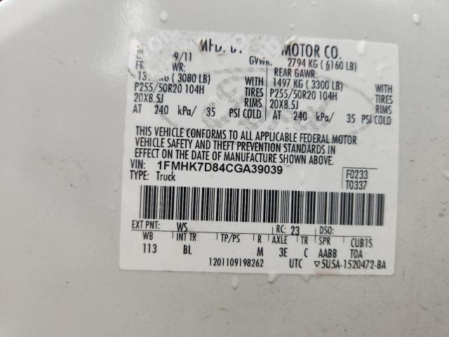 1FMHK7D84CGA39039 - 2012 FORD EXPLORER XLT WHITE photo 14