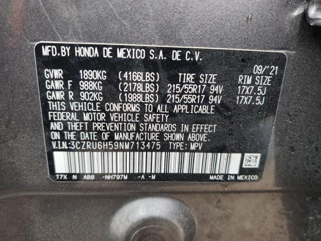 3CZRU6H59NM713475 - 2022 HONDA HR-V EX GRAY photo 12